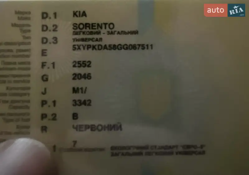 Внедорожник / Кроссовер Kia Sorento 2015 в Микуличине документ