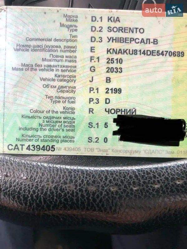 Позашляховик / Кросовер Kia Sorento 2013 в Кривому Розі документ