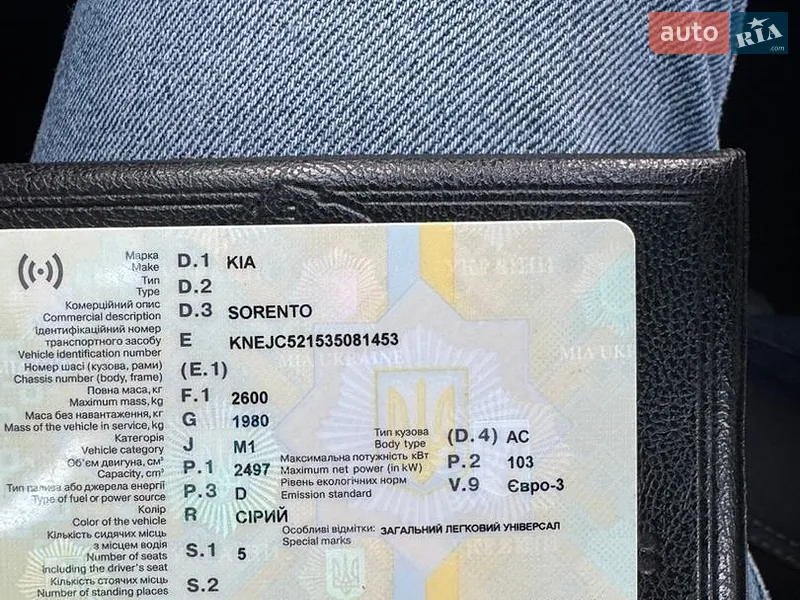 Внедорожник / Кроссовер Kia Sorento 2002 в Ирпене документ