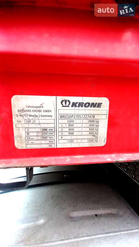 Тентованный борт (штора) - полуприцеп Krone SDP 27 2004 в Харькове