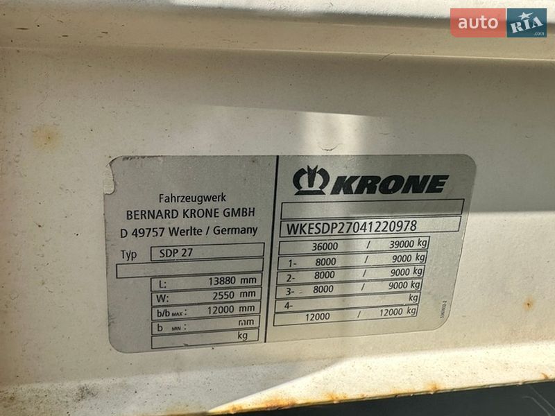 Тентований борт (штора) - напівпричіп Krone SDP 27 2004 в Луцьку