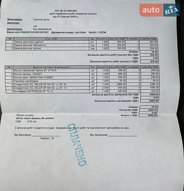 Внедорожник / Кроссовер Land Rover Range Rover Sport 2017 в Чернигове документ