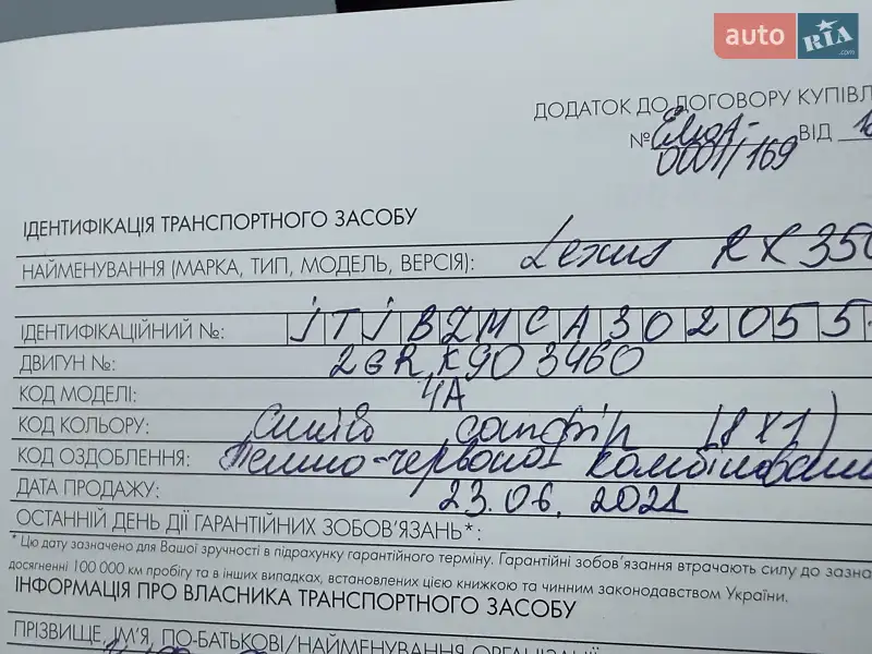 Внедорожник / Кроссовер Lexus RX 2021 в Киеве документ