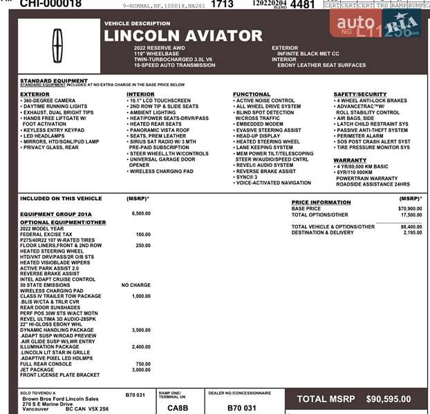 Внедорожник / Кроссовер Lincoln Aviator 2022 в Львове