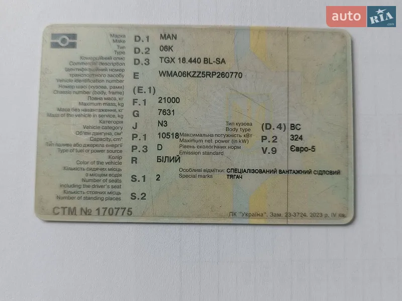 Тягач MAN 18.440 2023 в Умани документ
