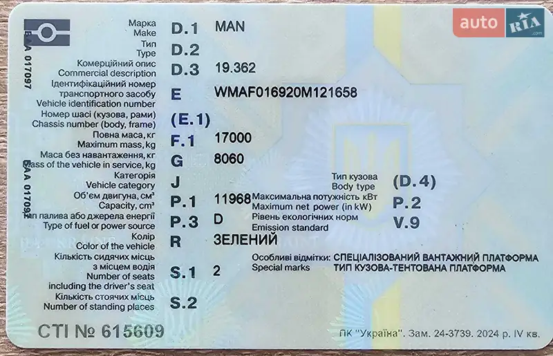 Шасі MAN 19.362 1990 в Києві документ