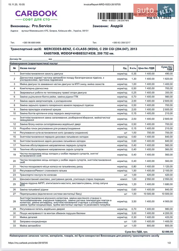 Седан Mercedes-Benz C-Class 2013 в Києві документ