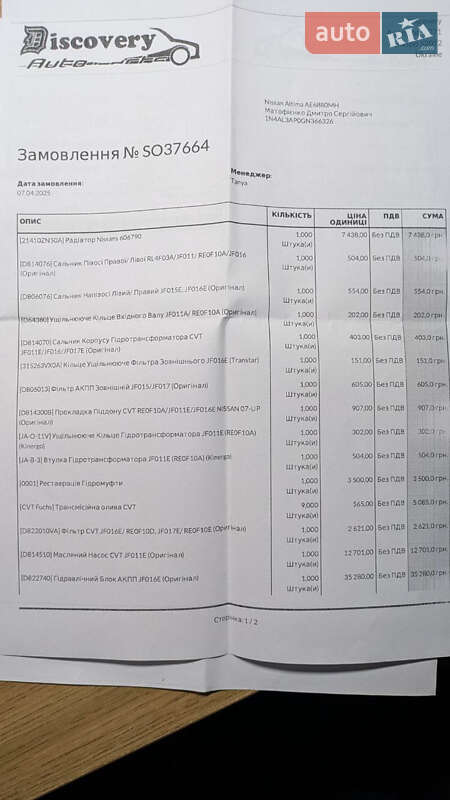 Седан Nissan Altima 2016 в Новомосковске