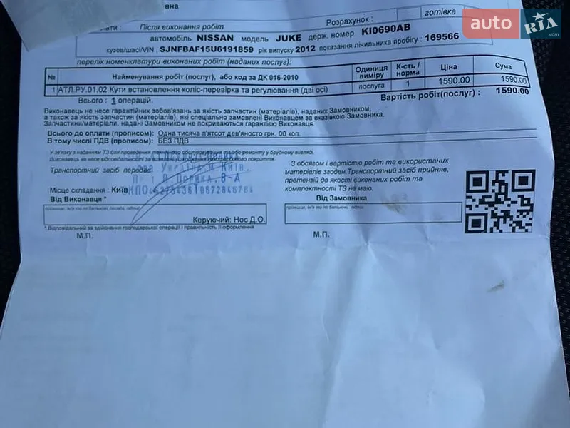 Внедорожник / Кроссовер Nissan Juke 2012 в Киеве документ