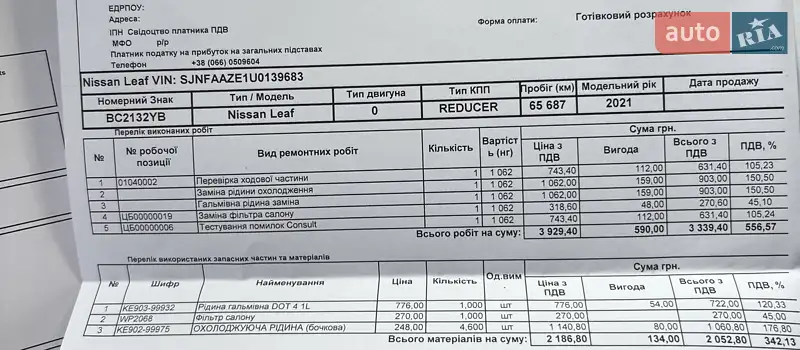 Хэтчбек Nissan Leaf 2021 в Ужгороде документ