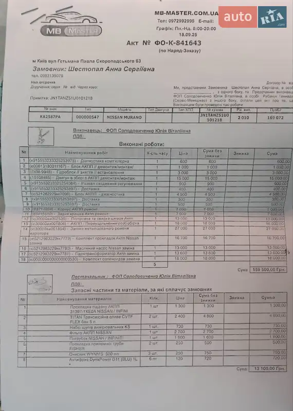 Внедорожник / Кроссовер Nissan Murano 2010 в Киеве документ