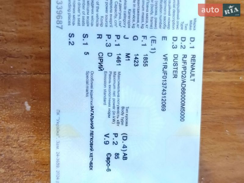 2025 Renault Duster, VIN VF1RJF01374312069:plate — zdjęcie 1 (autoria)