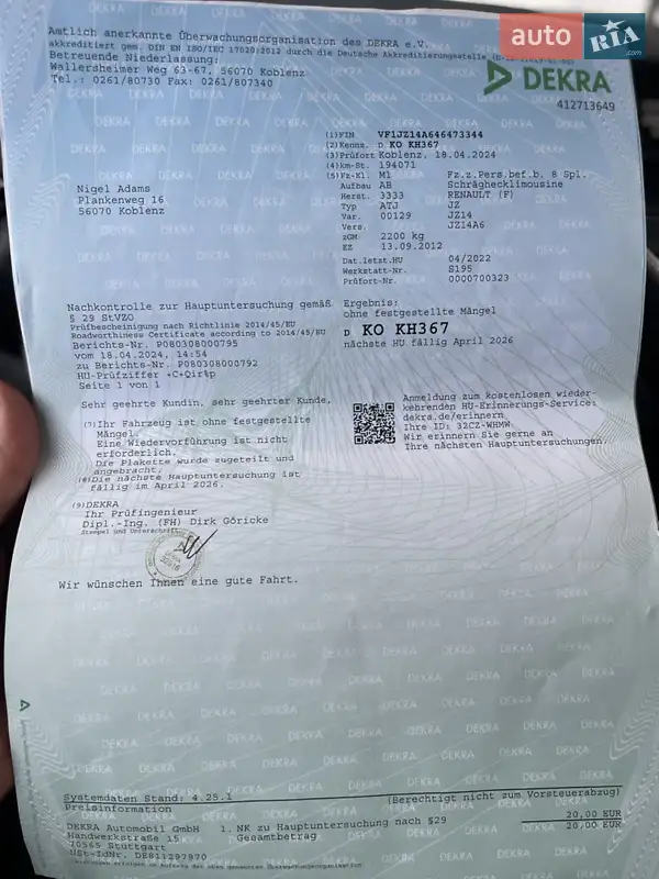 Минивэн Renault Grand Scenic 2012 в Виннице документ