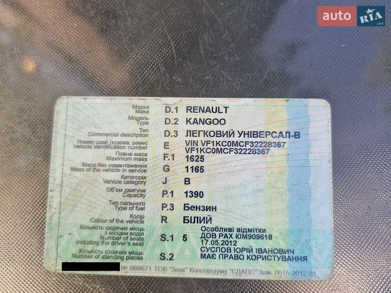 Мінівен Renault Kangoo 2004 в Києві документ