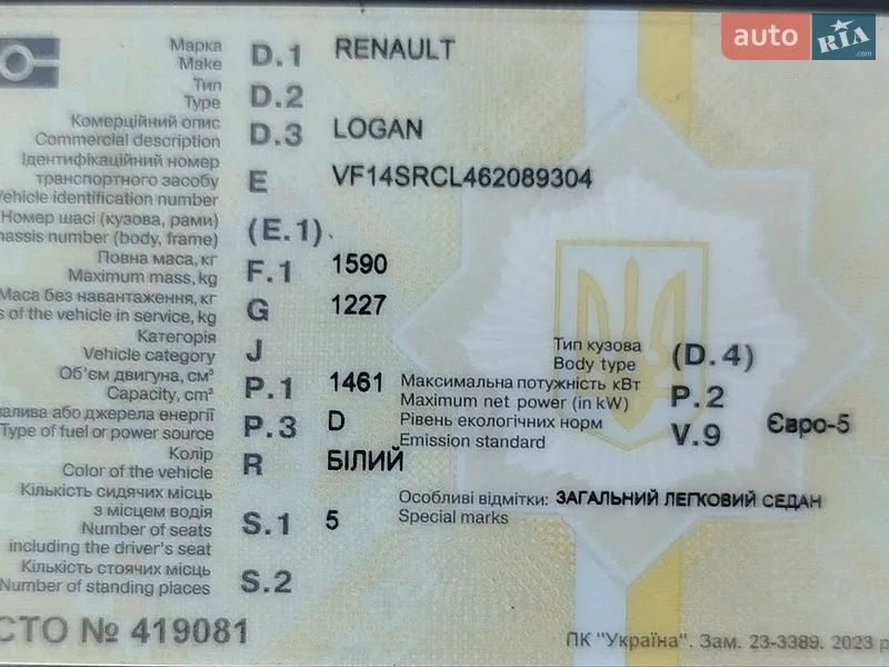 Седан Renault Logan 2018 в Перемишлянах документ