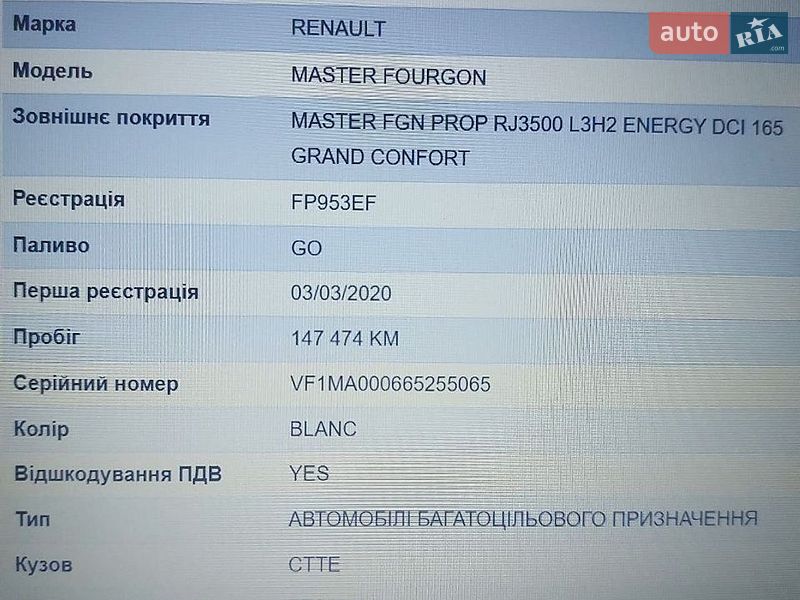 Микроавтобус грузовой (до 3,5т) Renault Master 2020 в Львове