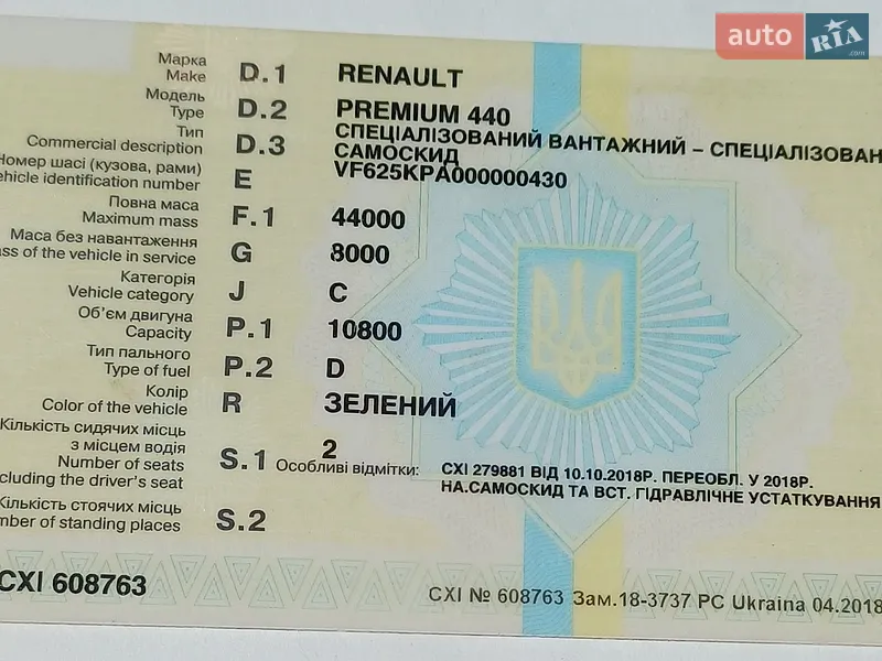 Самосвал Renault Premium 2007 в Чернигове документ