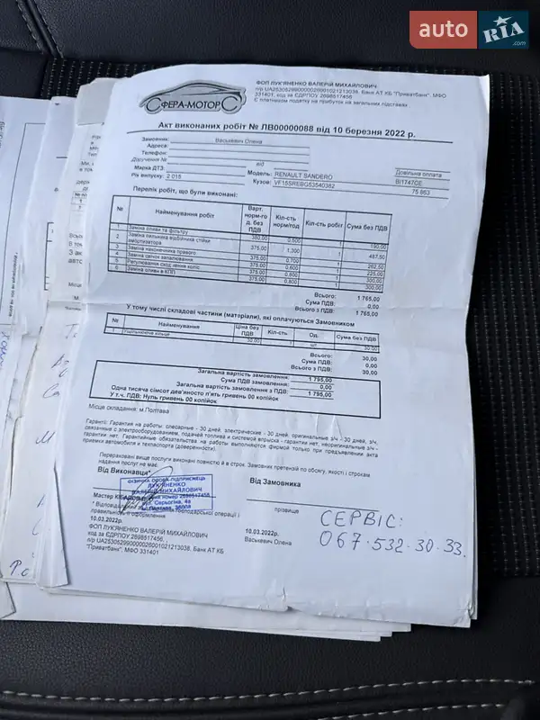 Хетчбек Renault Sandero 2015 в Полтаві документ