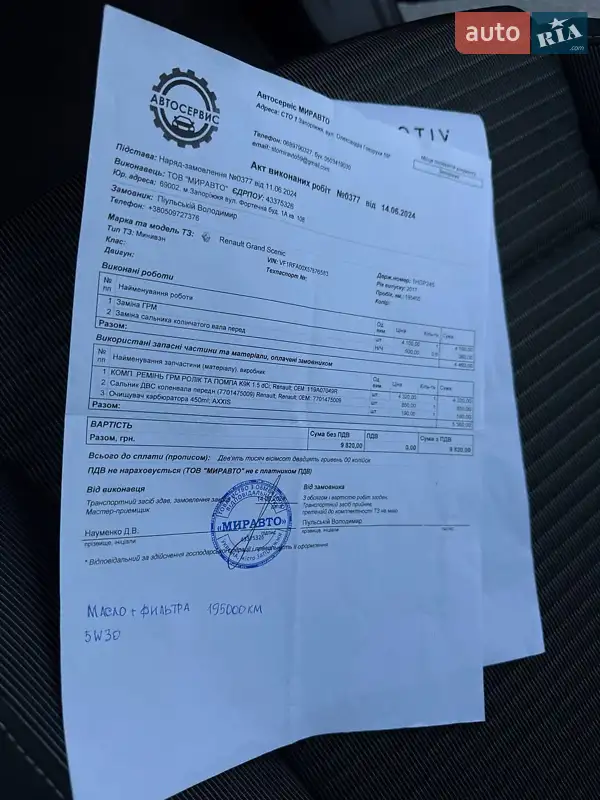 Мінівен Renault Scenic 2017 в Дніпрі документ