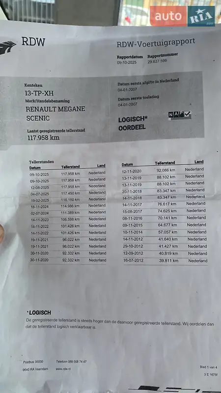 Минивэн Renault Scenic 2006 в Белогородке документ