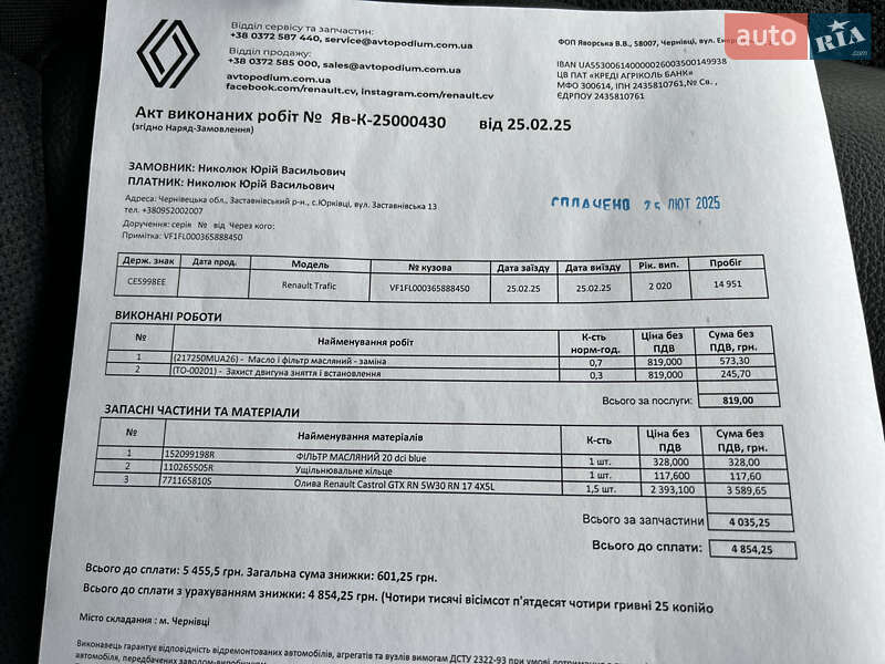 Минивэн Renault Trafic 2020 в Черновцах фото 35 Минивэн Renault Trafic 2020 в Черновцах