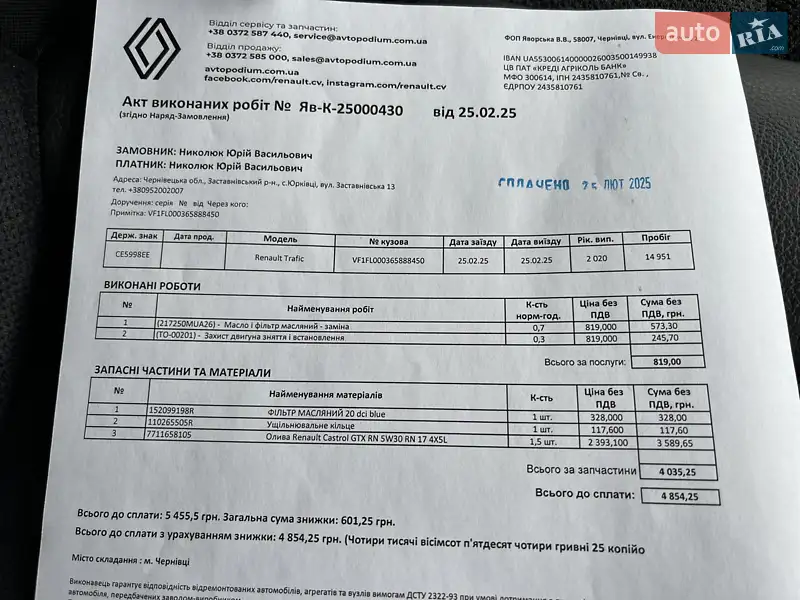 Минивэн Renault Trafic 2020 в Черновцах документ 3 фото Минивэн Renault Trafic 2020 в Черновцах документ