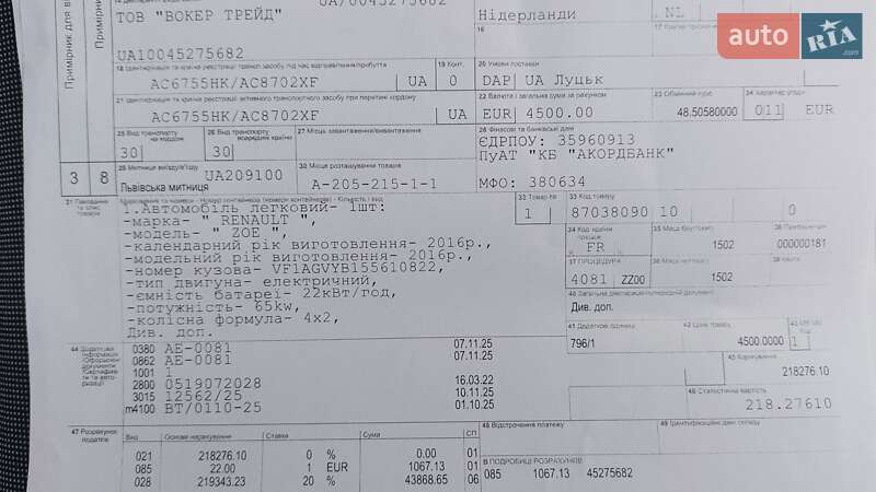 Хетчбек Renault Zoe 2016 в Луцьку