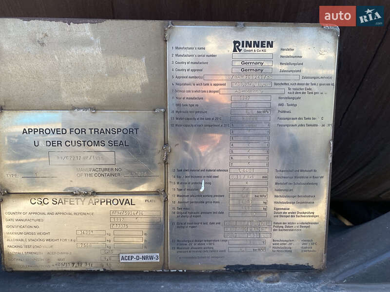 Цистерна полуприцеп Rinnen S-NA 1997 в Одессе
