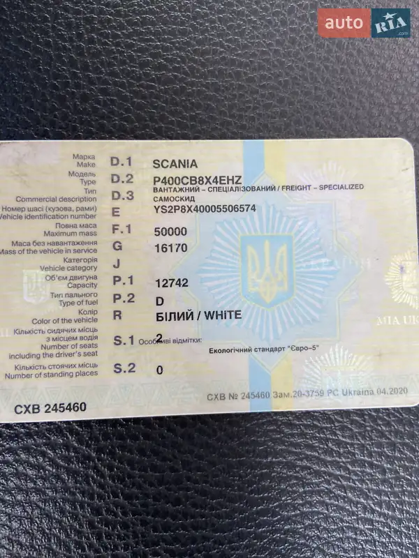 Самоскид Scania P 2018 в Нікополі документ