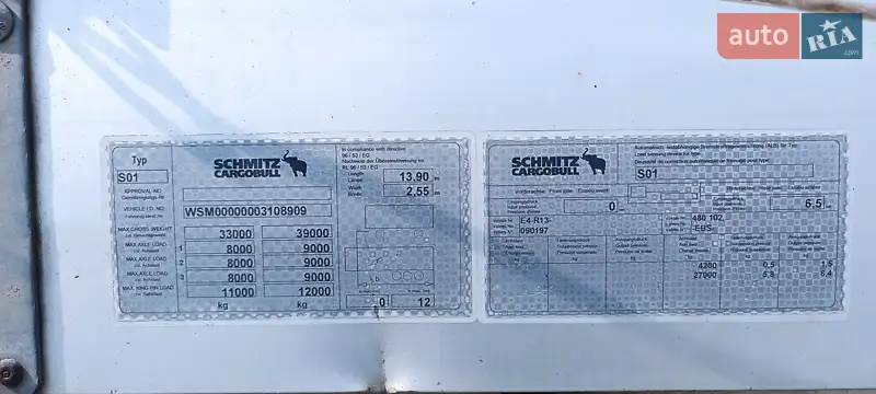Бортовой полуприцеп Schmitz Cargobull S01 2008 в Ужгороде документ