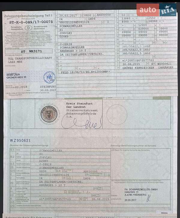 Тентований борт (штора) - напівпричіп Schwarzmuller S1 2017 в Калуші