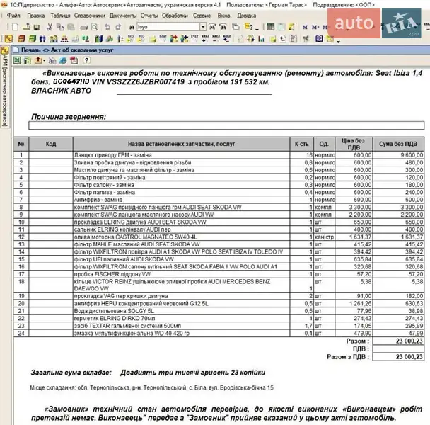 Хетчбек SEAT Ibiza 2010 в Тернополі документ