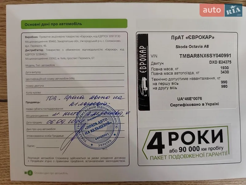 Лифтбек Skoda Octavia 2024 в Киеве документ 3 фото Лифтбек Skoda Octavia 2024 в Киеве документ