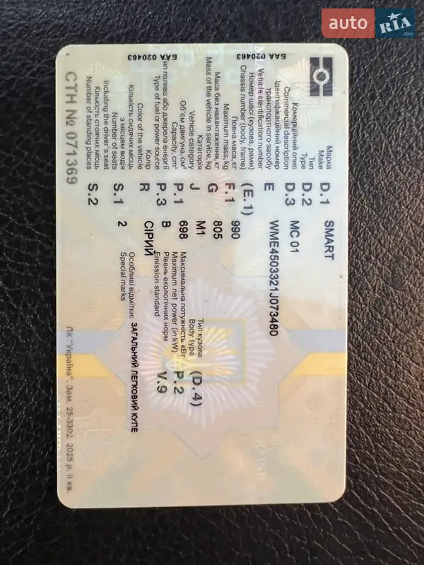 Купе Smart Fortwo 2003 в Львове документ