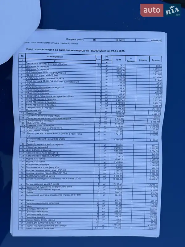 Седан Subaru Impreza WRX 2005 в Житомире документ