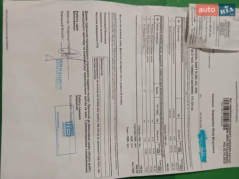 Хетчбек Suzuki Swift 2006 в Хмельницькому документ