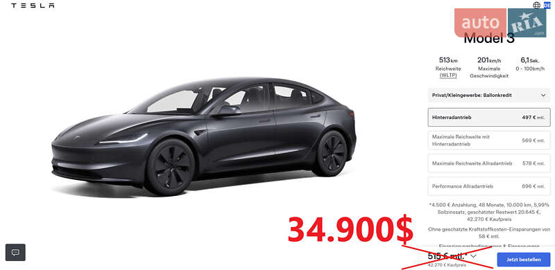 Седан Tesla Model 3 2024 в Вінниці