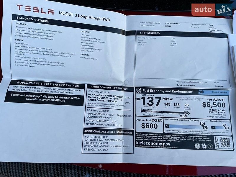 Седан Tesla Model 3 2025 в Кривому Розі