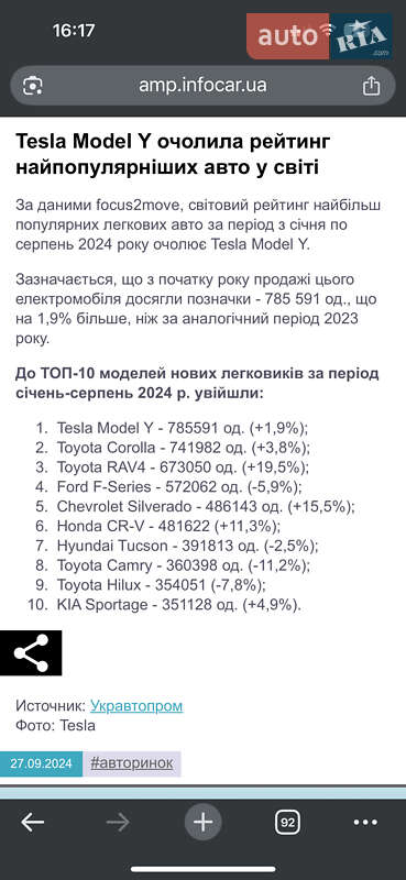 Внедорожник / Кроссовер Tesla Model Y 2023 в Киеве