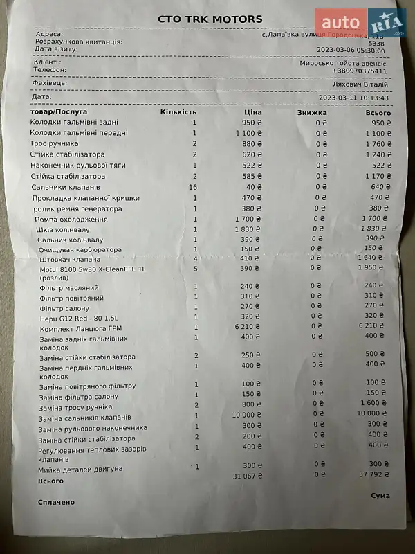 Седан Toyota Avensis 2006 в Львове документ