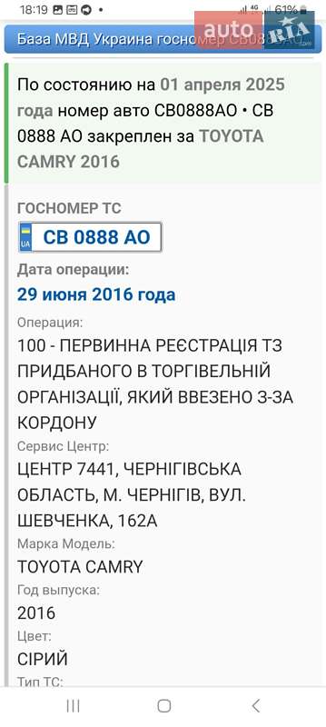 Седан Toyota Camry 2016 в 
