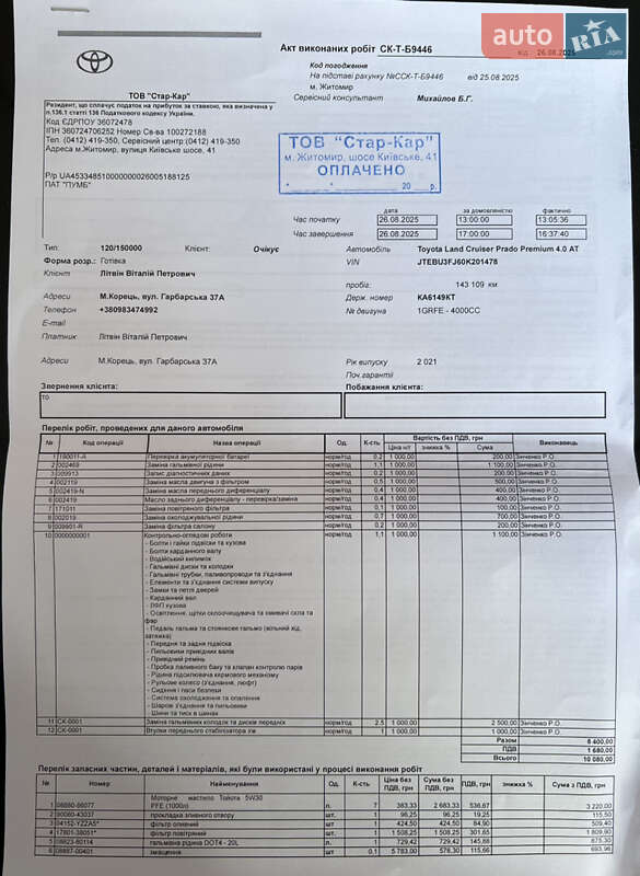 Внедорожник / Кроссовер Toyota Land Cruiser Prado 2021 в Житомире фото 50 Внедорожник / Кроссовер Toyota Land Cruiser Prado 2021 в Житомире