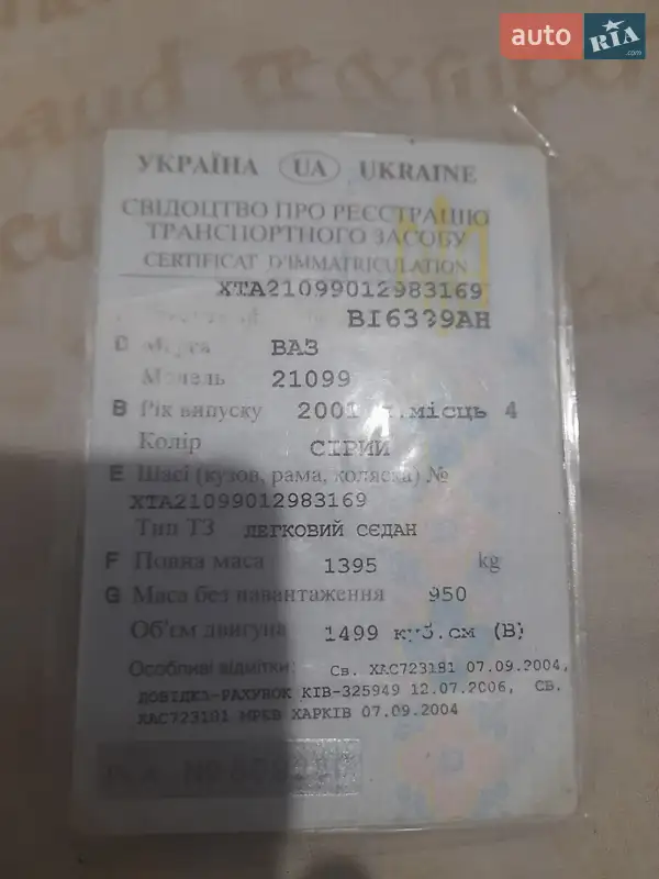 Седан ВАЗ / Lada 21099 2001 в Кременчуге документ