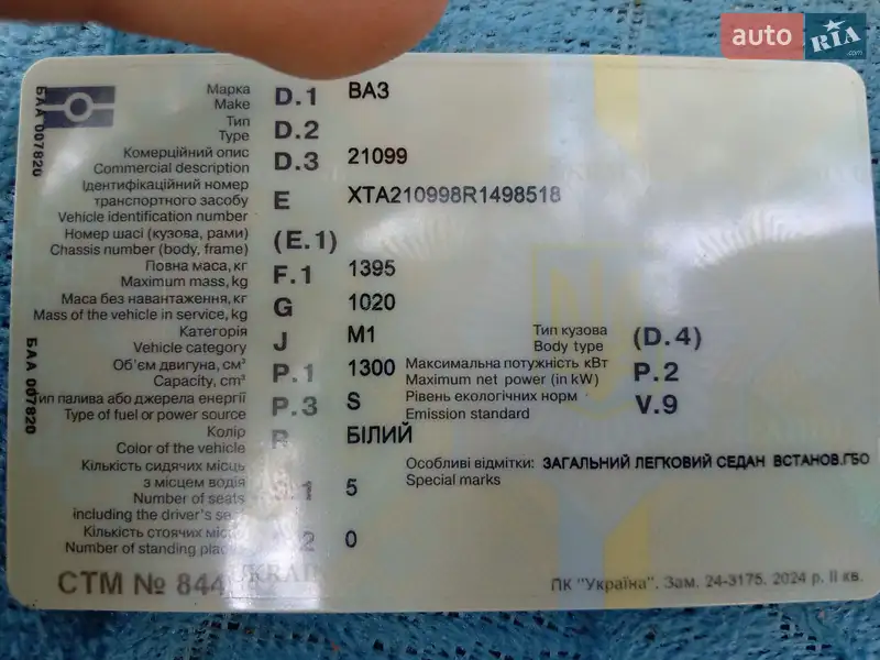 Седан ВАЗ / Lada 21099 1994 в Кривому Розі документ