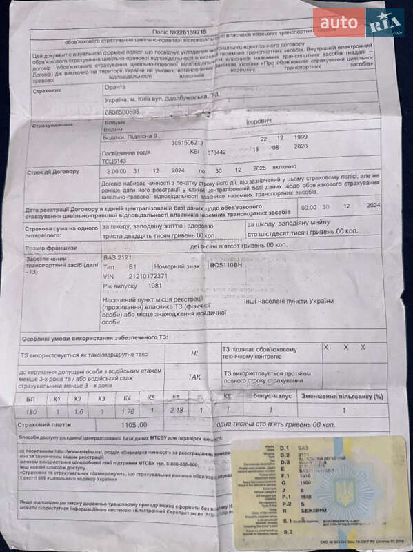 Внедорожник / Кроссовер ВАЗ / Lada 2121 Нива 1981 в Тернополе