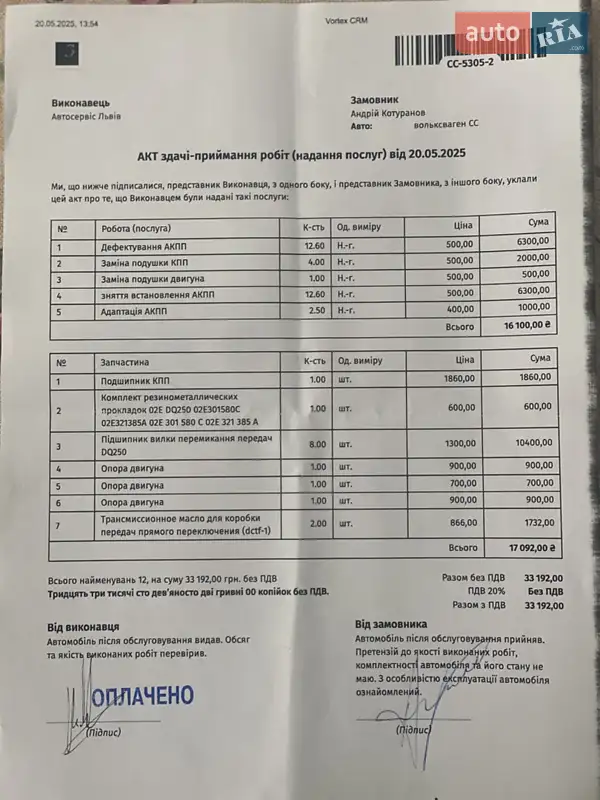 Купе Volkswagen CC / Passat CC 2010 в Львове документ