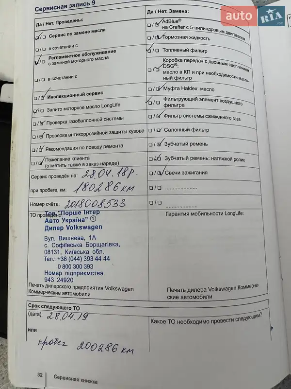 Грузовой фургон Volkswagen Crafter 2012 в Киеве документ