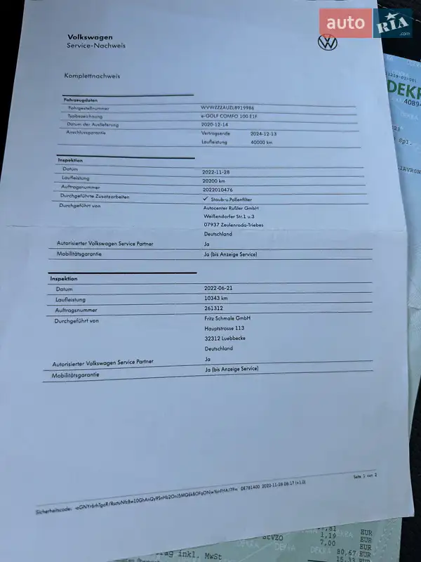 Хетчбек Volkswagen e-Golf 2020 в Рівному документ