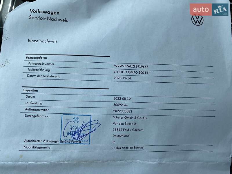 Хетчбек Volkswagen e-Golf 2020 в Львові