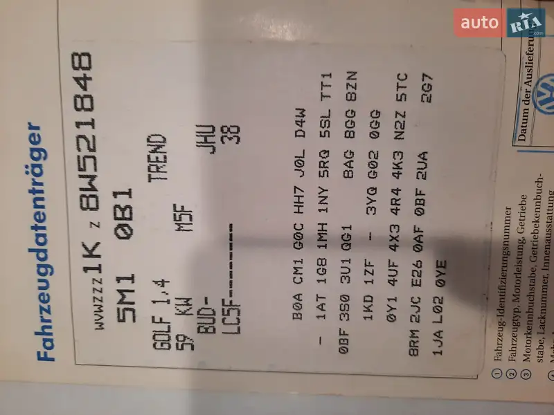 Хэтчбек Volkswagen Golf Plus 2007 в Хмельницком документ